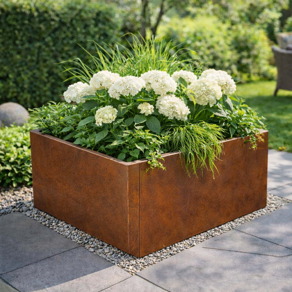 Pflanztrog in Corten-Optik